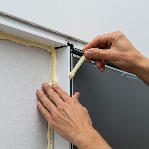 Technician applying premium sealants to critical joints and corners of aluminum composite panels, with backer rods inserted into wide gaps and custom-formulated sealants used for curved sections to ensure flexibility and durability