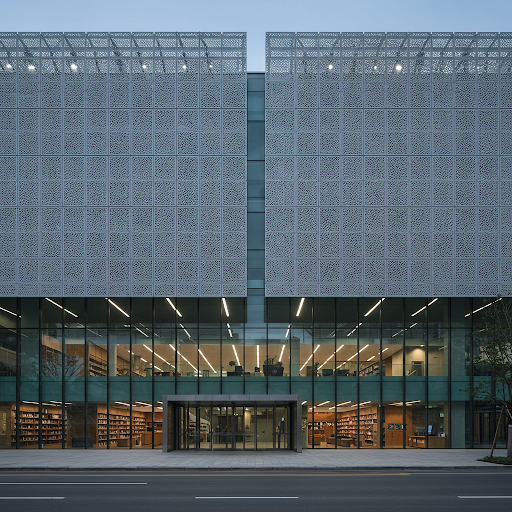 Suzhou Second Library with perforated aluminum panels for energy efficiency and natural lighting