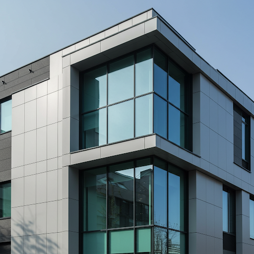 Aluminum curtain wall integrated with glass facade in modern architecture