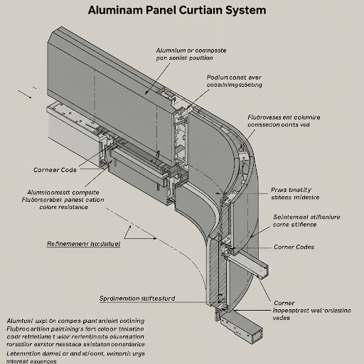Aluminum panel curtain wall components diagram